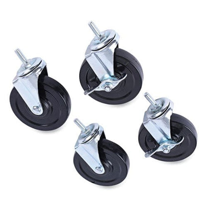 Alera Optional Casters For Wire Shelving Grip Ring Type K Stem 4 Wheel Black/silver 4/set (2 Locking) - Janitorial & Sanitation - Alera®