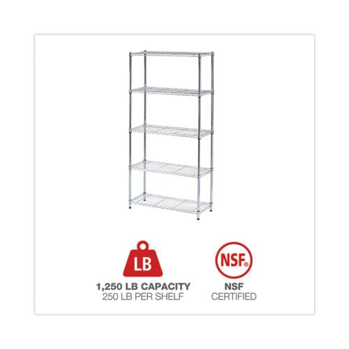 Alera Residential Wire Shelving Five-shelf 36w X 14d X 72h Silver - Office - Alera®