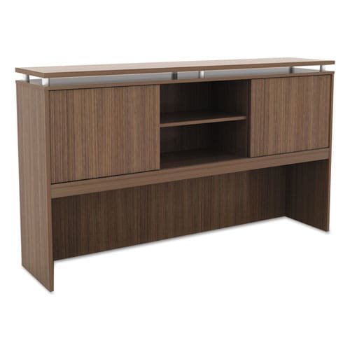 Alera Alera Sedina Series Hutch With Sliding Doors 66w X 15d X 42.5h Modern Walnut - Furniture - Alera®