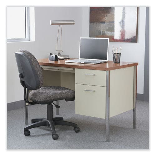 Alera Single Pedestal Steel Desk 45.25 X 24 X 29.5 Cherry/putty - Office - Alera®