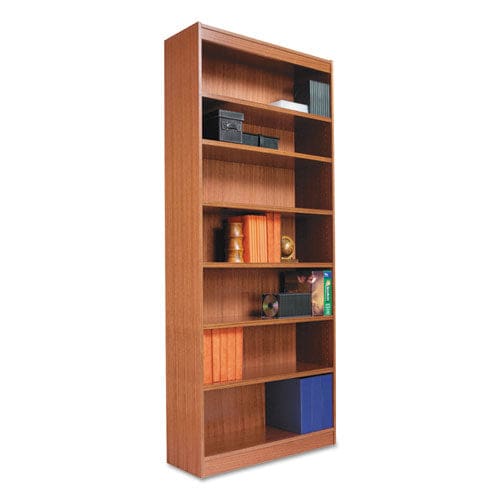 Alera Square Corner Wood Veneer Bookcase Five-shelf 35.63w X 11.81d X 60h Mahogany - Furniture - Alera®