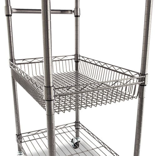 Alera Three-tier Wire Cart With Basket Metal 2 Shelves 1 Bin 500 Lb Capacity 28 X 16 X 39 Black Anthracite - Furniture - Alera®