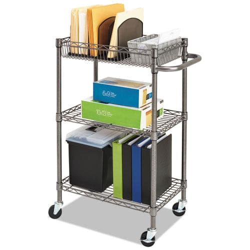 Alera Three-tier Wire Cart With Basket Metal 2 Shelves 1 Bin 500 Lb Capacity 28 X 16 X 39 Black Anthracite - Furniture - Alera®