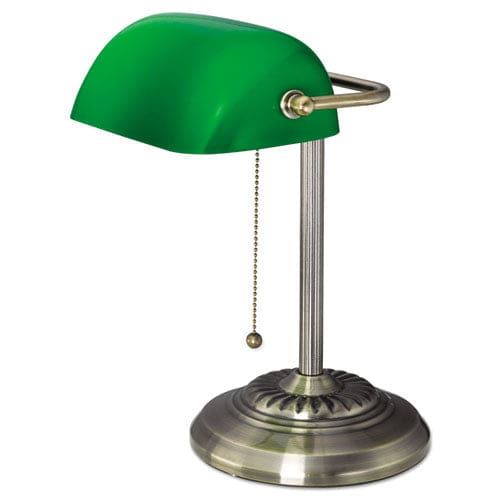 Alera Traditional Banker’s Lamp Green Glass Shade 10.5w X 11d X 13h Antique Brass - School Supplies - Alera®