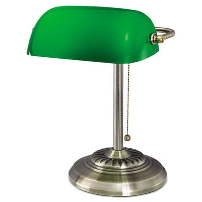 Alera Traditional Banker’s Lamp Green Glass Shade 10.5w X 11d X 13h Antique Brass - School Supplies - Alera®