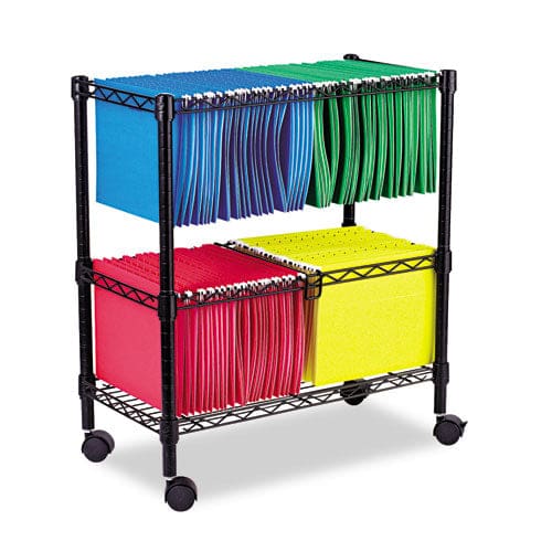 Alera Two-tier File Cart For Front-to-back + Side-to-side Filing Metal 1 Shelf 3 Bins 26 X 14 X 29.5 Black - Furniture - Alera®