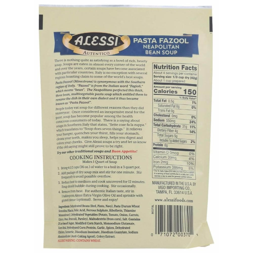 ALESSI Grocery > Soups & Stocks ALESSI: Pasta Fazool Neapolitan Bean Soup, 6 oz