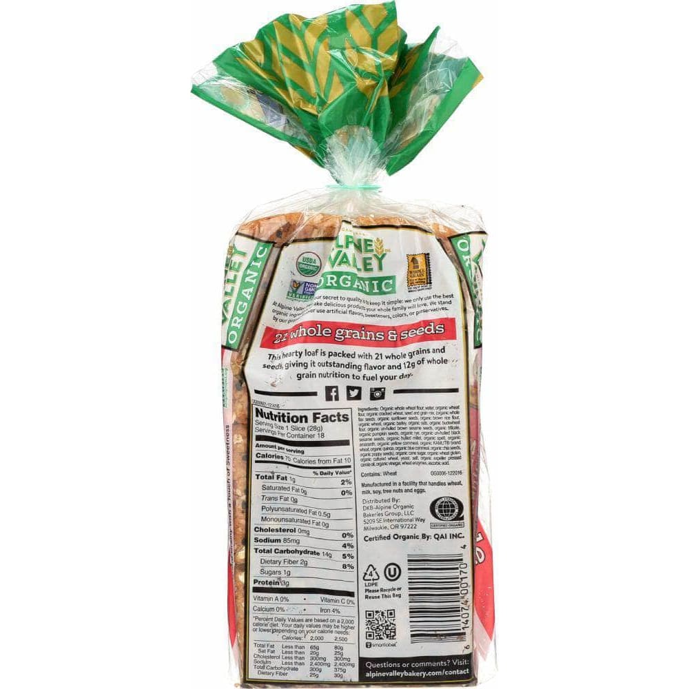 Alpine Valley Alpine Valley Organic Bread 21 Whole Grains, 18 oz