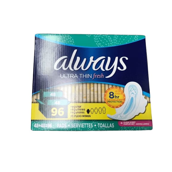 Always Fresh Clean Scent Ultra Thin Regular Pads with Flexi-Wings, 96 ct. - ShelHealth.Com