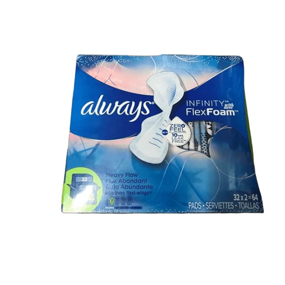 Always Infinity Super Maxi Pads with Wings, 64 ct. - ShelHealth.Com