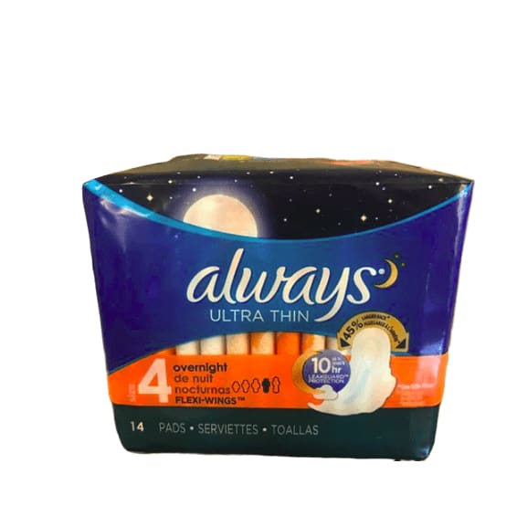 Always Ultra Thin Pads Overnight, 14 Count - ShelHealth.Com