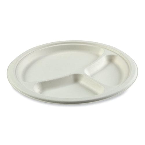 AmerCareRoyal Bagasse Pfas-free Dinnerware 3-compartment Plate 10.24 Dia White 500/carton - Food Service - AmerCareRoyal®