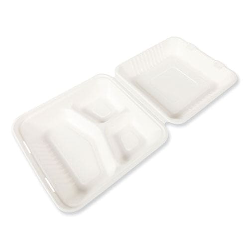 AmerCareRoyal Bagasse Pfas-free Food Containers 3-compartment 9 X 9 X 3.19 White Bamboo/sugarcane 200/carton - Food Service - AmerCareRoyal®