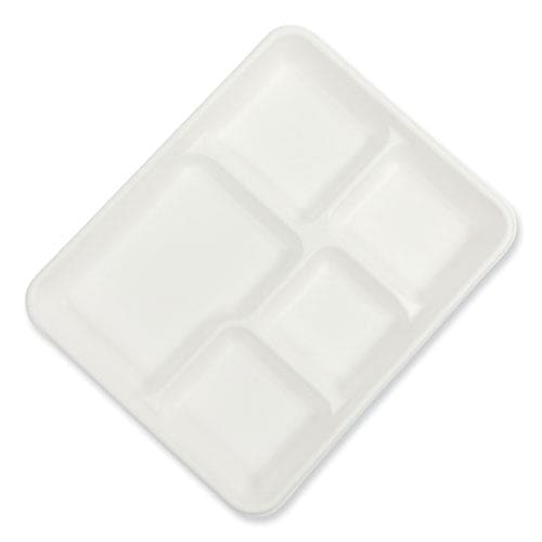 AmerCareRoyal Bagasse Pfas-free Food Tray 5-compartment 8.26 X 10.23 X 0.94 White Bamboo/sugarcane 500/carton - Food Service -