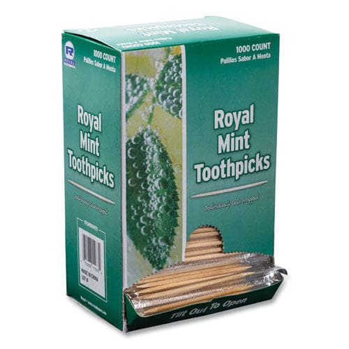 AmerCareRoyal Mint Cello-wrapped Wood Toothpicks 2.5 Natural 1,000/box 15 Boxes/carton - Food Service - AmerCareRoyal®