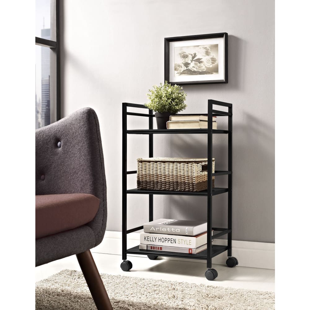 Ameriwood Home Marshall 3-Shelf Metal Rolling Cart - Black - Ameriwood