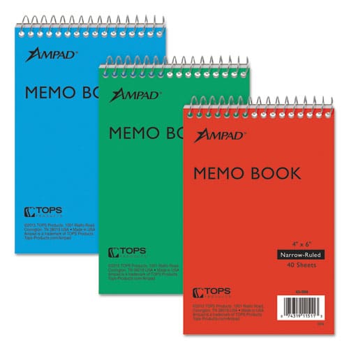 Ampad Memo Pads Narrow Rule Assorted Cover Colors 40 White 4 X 6 Sheets 3/pack - School Supplies - Ampad®