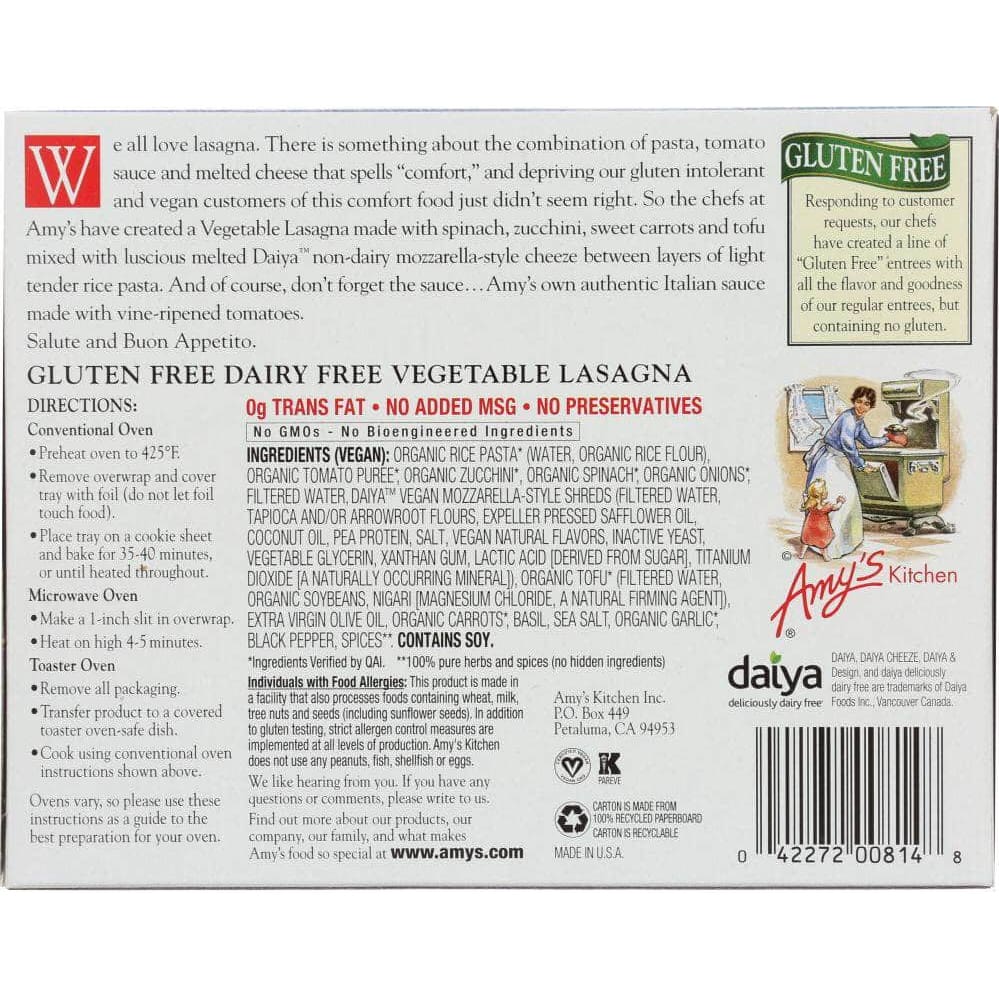 Amys Amy's Gluten Free Vegetable Lasagna with Daiya Cheeze, 9 oz