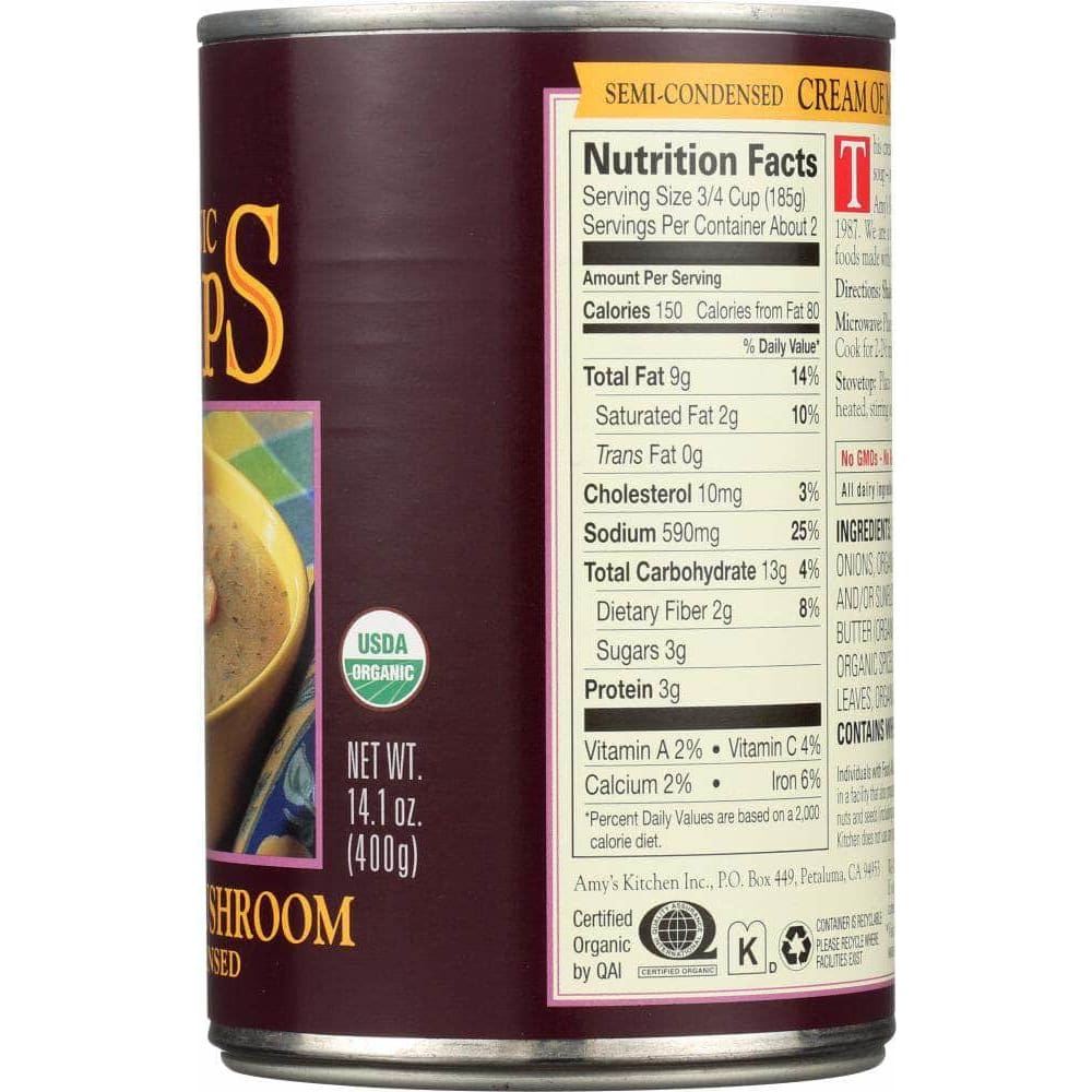 Amys Amy's Organic Soup Semi-Condensed Cream of Mushroom, 14.1 oz