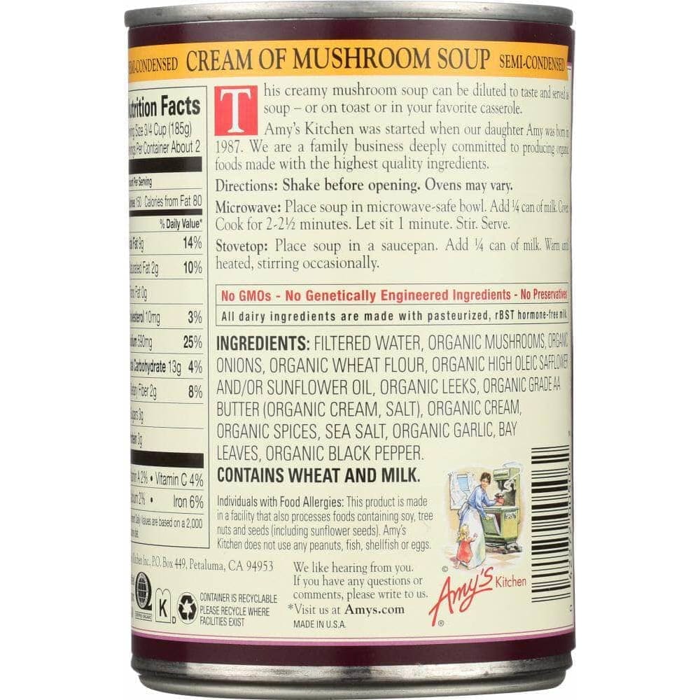 Amys Amy's Organic Soup Semi-Condensed Cream of Mushroom, 14.1 oz