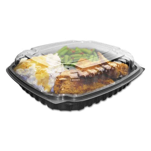 Anchor Packaging Culinary Basics Microwavable Container 46.5 Oz 10.5 X 9.5 X 2.5 Clear/black Plastic 100/carton - Food Service - Anchor