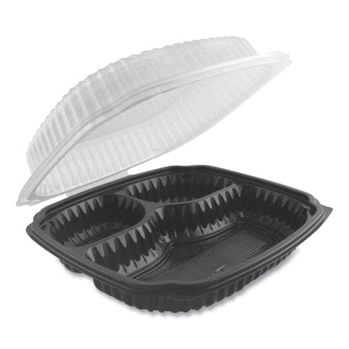 Anchor Packaging Culinary Lites Microwavable 3-compartment Container 20 Oz/5 Oz/ 5 Oz 9 X 9 X 3.13 Clear/black Plastic 100/carton - Food