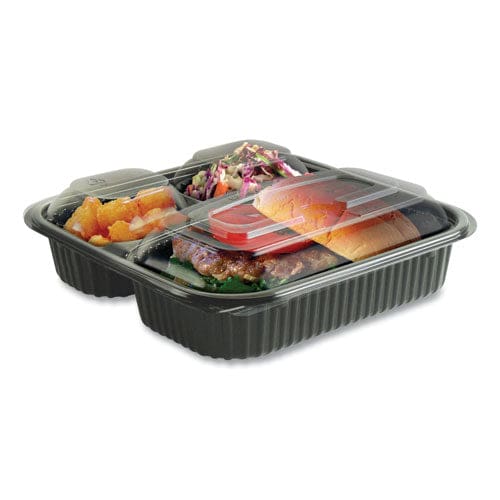 Anchor Packaging Culinary Squares 2-piece/3-compartment Microwavable Container 21 Oz/6 Oz/6 Oz 8.46 X 8.46 X 2.5 Clear/blk Plastic 150/ct -