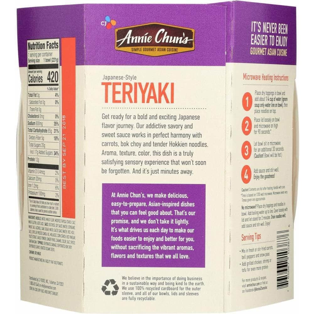 Annie Chuns Annie Chun's Teriyaki Noodle Bowl Mild, 7.8 Oz