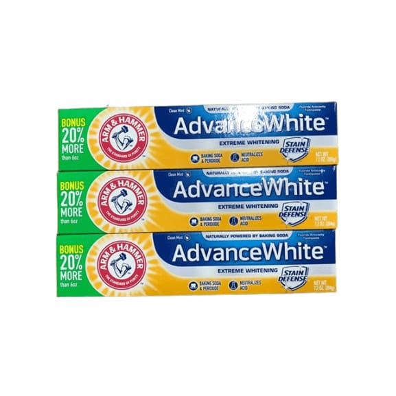 Arm & Hammer Advance White Extreme Whitening with Stain Defense, Fresh Mint, 7.2 oz, 3 Count - ShelHealth.Com