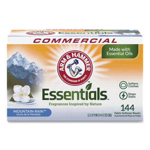 Arm & Hammer Essentials Dryer Sheets Mountain Rain 144 Sheets/box - Janitorial & Sanitation - Arm & Hammer™