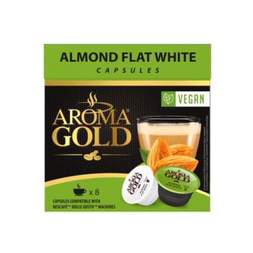 Aroma Gold Almond Flat White Coffee Dolce Gusto Vegan Capsules 8 pcs. - Aroma