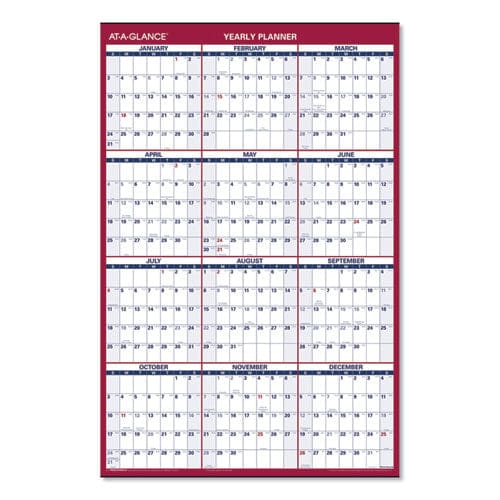 AT-A-GLANCE Erasable Vertical/horizontal Wall Planner 24 X 36 White/blue/red Sheets 12-month (jan To Dec): 2023 - School Supplies -