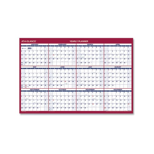 AT-A-GLANCE Erasable Vertical/horizontal Wall Planner 24 X 36 White/blue/red Sheets 12-month (jan To Dec): 2023 - School Supplies -