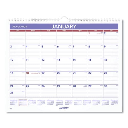 AT-A-GLANCE Monthly Wall Calendar 15 X 12 White/red/blue Sheets 12-month (jan To Dec): 2023 - School Supplies - AT-A-GLANCE®