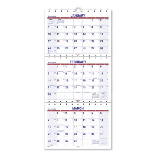 AT-A-GLANCE Move-a-page Three-month Wall Calendar 12 X 27 White/red/blue Sheets 15-month (dec To Feb): 2022 To 2024 - School Supplies -