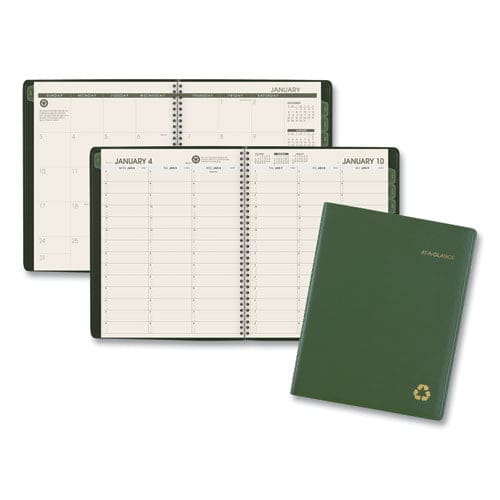 AT-A-GLANCE Recycled Weekly Vertical-column Format Appointment Book 11 X 8.25 Green Cover 12-month (jan To Dec): 2023 - School Supplies -