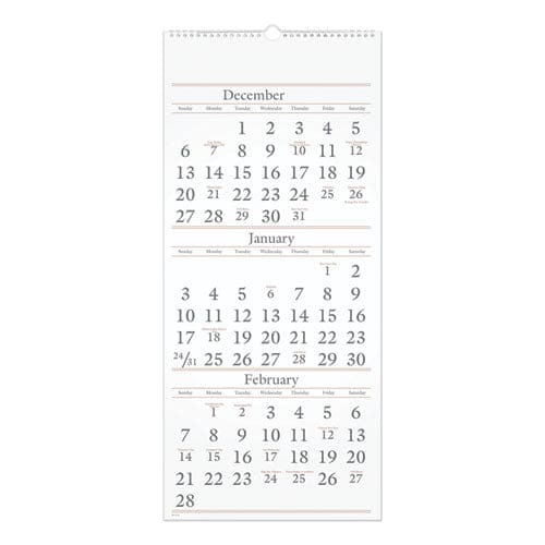 AT-A-GLANCE Three-month Reference Wall Calendar 12 X 27 White Sheets 15-month (dec To Feb): 2022 To 2024 - School Supplies - AT-A-GLANCE®