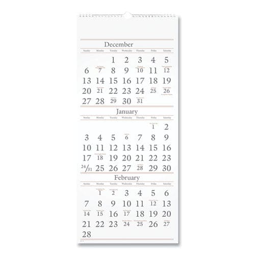 AT-A-GLANCE Three-month Reference Wall Calendar 12 X 27 White Sheets 15-month (dec To Feb): 2022 To 2024 - School Supplies - AT-A-GLANCE®
