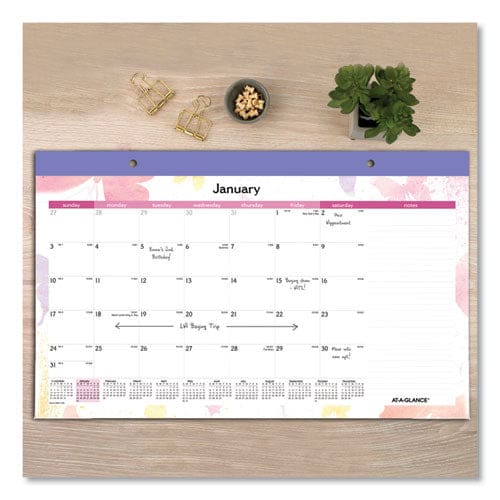 At-A-Glance Watercolors Monthly Desk Pad Calendar Watercolor Artwork 17.75 X 11 Purple Binding/clear Corners 12-month (jan-dec): 2023 -