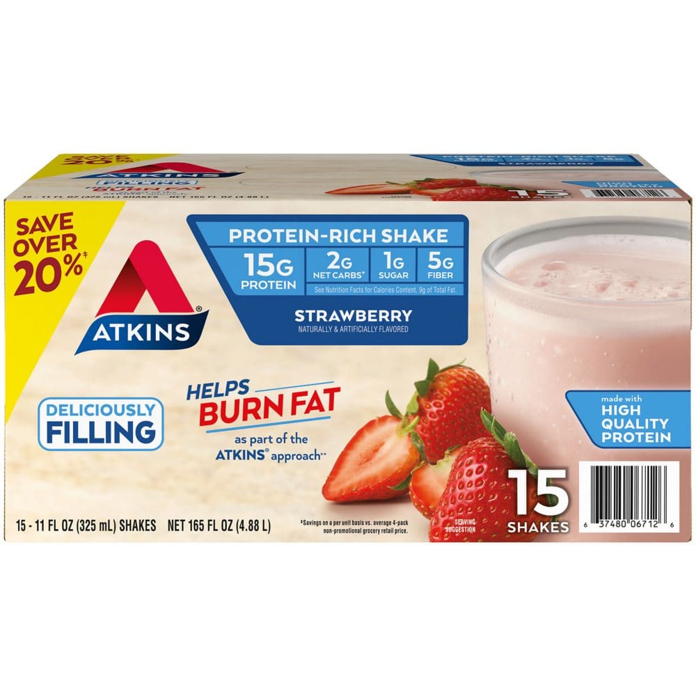 Atkins Gluten Free Protein-Rich Shake Strawberry Keto-Friendly (15 pk.) - Diet Nutrition & Protein - Atkins Gluten