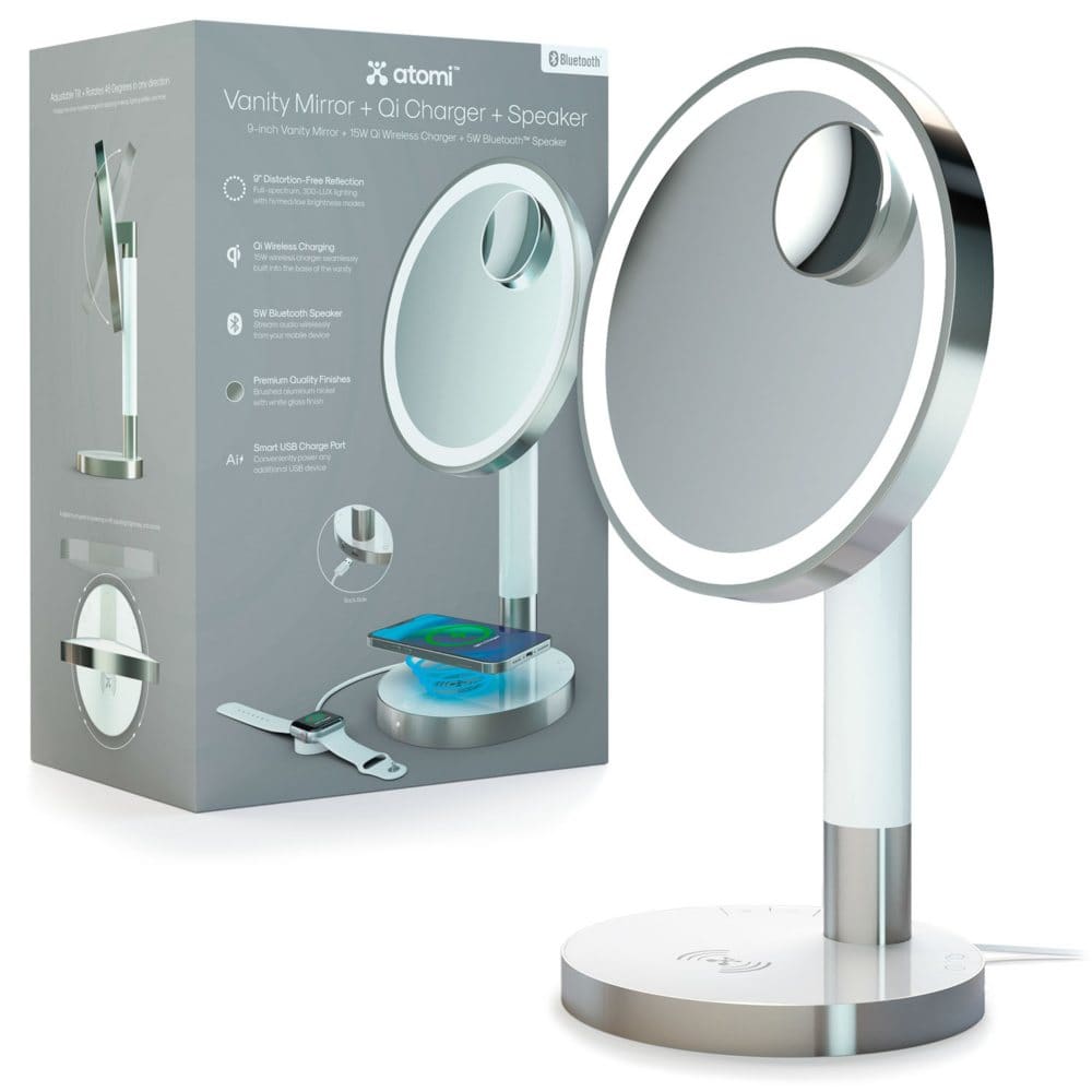 Atomi 9 LED Vanity Mirror with Qi Wireless Charging - Makeup - Atomi 9