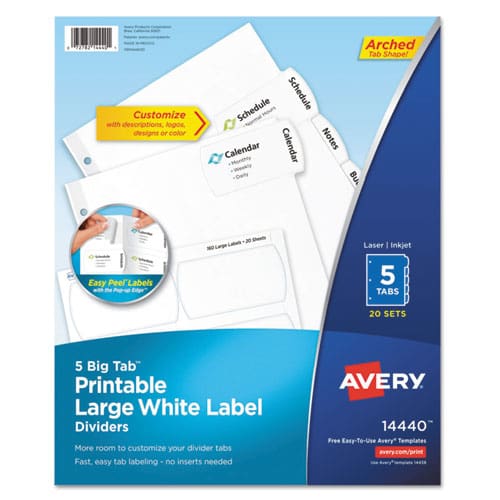 Avery Big Tab Printable Large White Label Tab Dividers 5-tab 11 X 8.5 White 20 Sets - School Supplies - Avery®