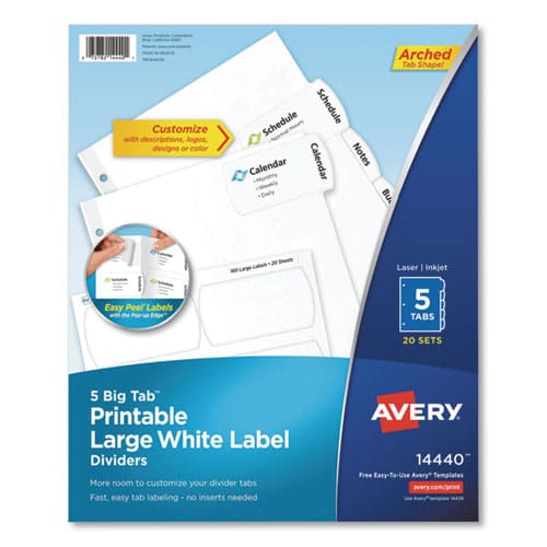 Avery Big Tab Printable Large White Label Tab Dividers 5-tab 11 X 8.5 White 20 Sets - School Supplies - Avery®