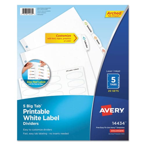 Avery Big Tab Printable White Label Tab Dividers 5-tab 11 X 8.5 White 20 Sets - School Supplies - Avery®