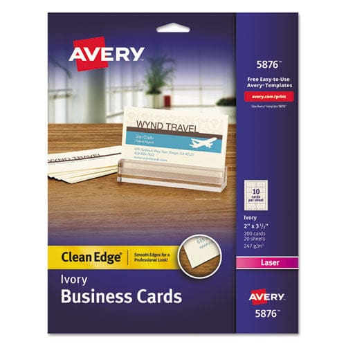 Avery Clean Edge Business Cards Laser 2 X 3.5 Ivory 200 Cards 10 Cards/sheet 20 Sheets/pack - Office - Avery®