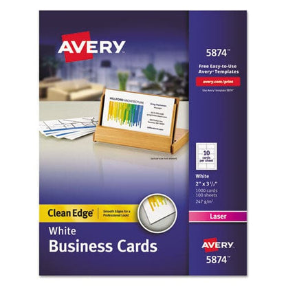 Avery Clean Edge Business Cards Laser 2 X 3.5 White 1,000 Cards 10 Cards/sheet 100 Sheets/box - Office - Avery®