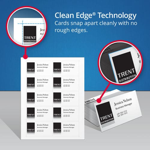 Avery Clean Edge Business Cards Laser 2 X 3.5 White 1,000 Cards 10 Cards/sheet 100 Sheets/box - Office - Avery®