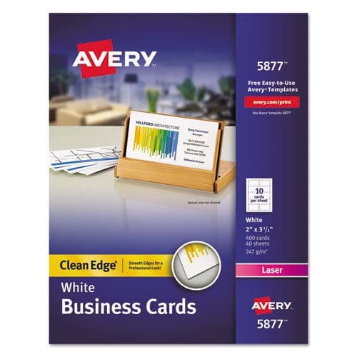 Avery Clean Edge Business Cards Laser 2 X 3.5 White 400 Cards 10 Cards/sheet 40 Sheets/box - Office - Avery®