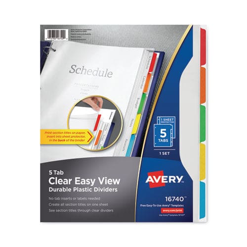 Avery Clear Easy View Plastic Dividers With Multicolored Tabs And Sheet Protector 5-tab 11 X 8.5 Clear 1 Set - School Supplies - Avery®