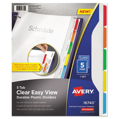 Avery Clear Easy View Plastic Dividers With Multicolored Tabs And Sheet Protector 5-tab 11 X 8.5 Clear 1 Set - School Supplies - Avery®